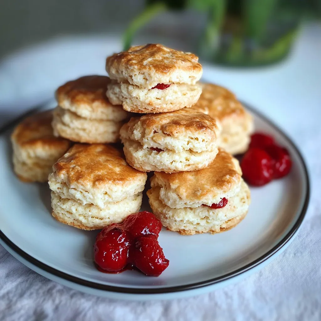 A stack of biscuits with jelly on top.