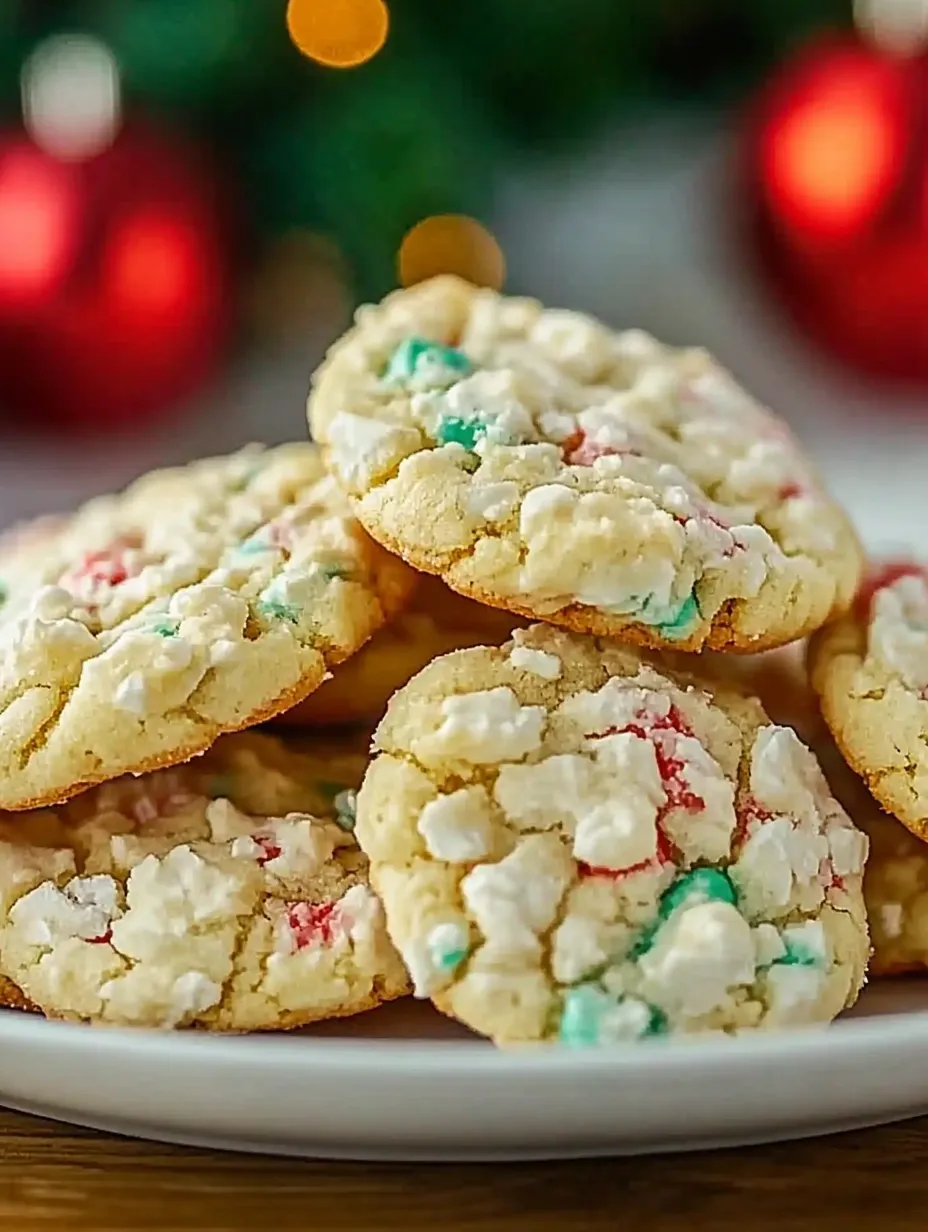 A plate of cookies with white icing and red and green sprinkles.