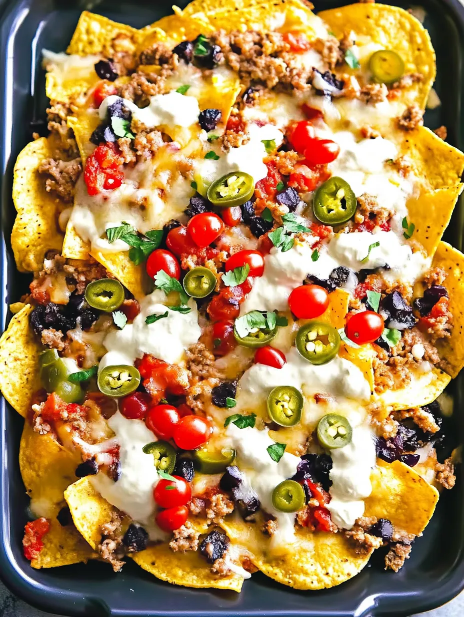 A plate of nachos with meat and cheese.