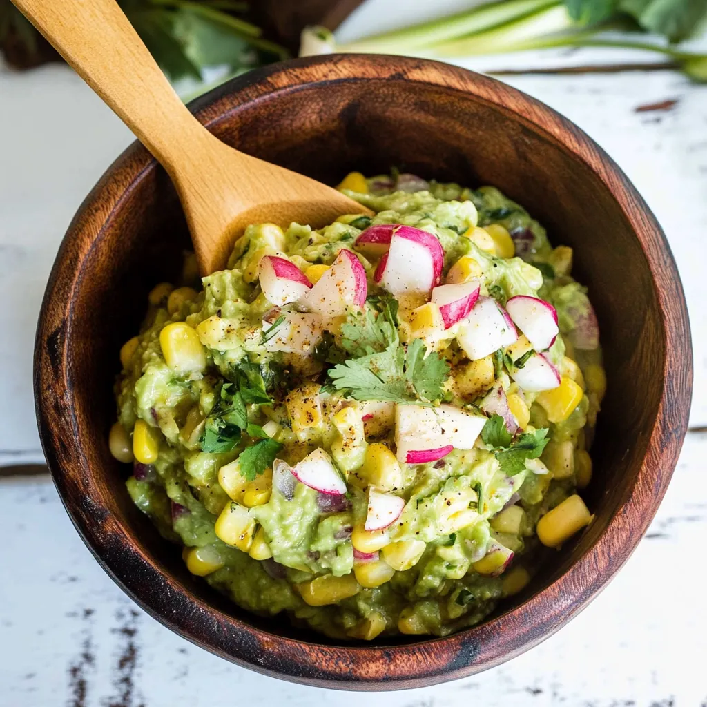 A wooden bowl filled with a green dip.