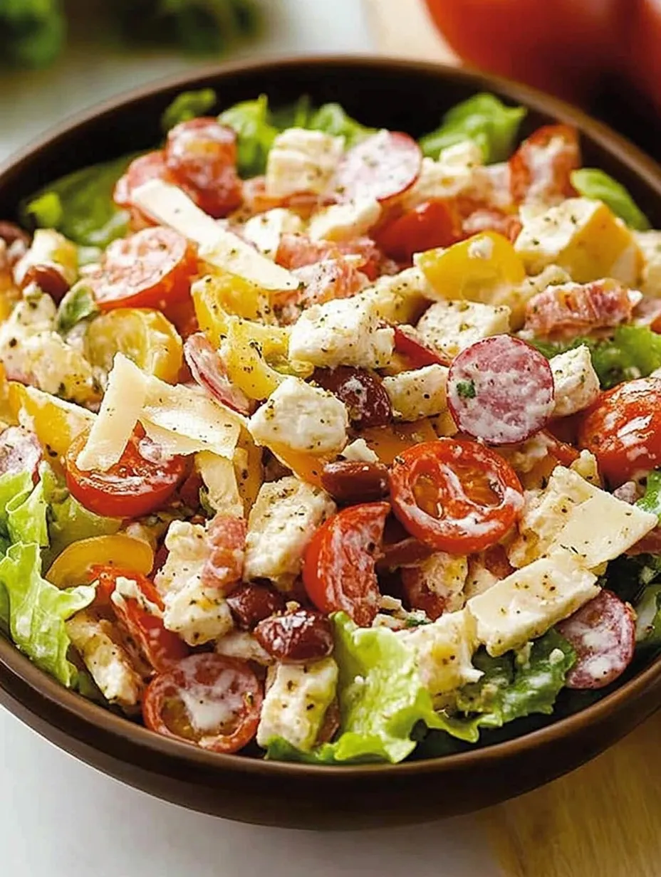 A bowl of salad with tomatoes, cheese, and lettuce.
