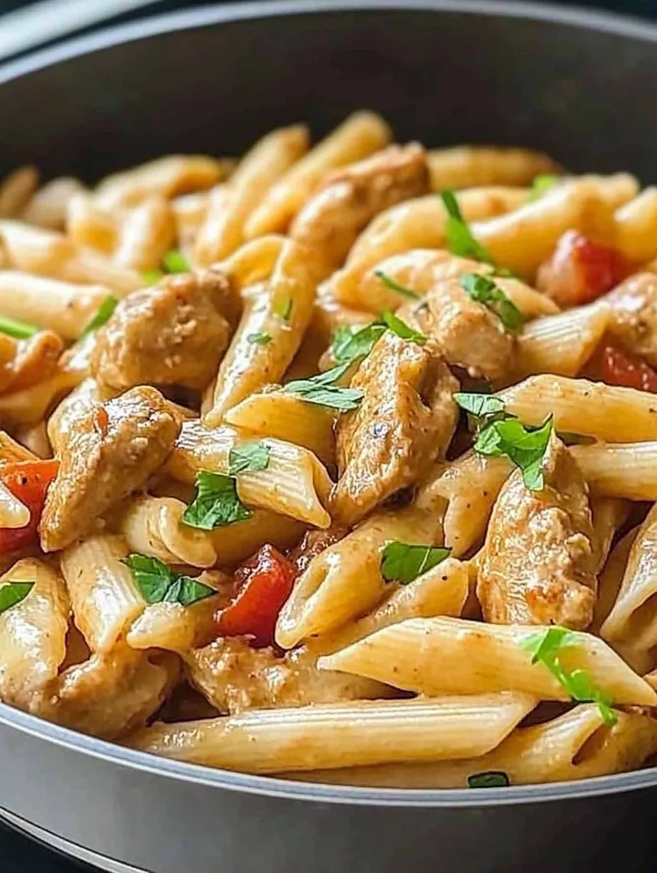 A bowl of pasta with meat and vegetables.