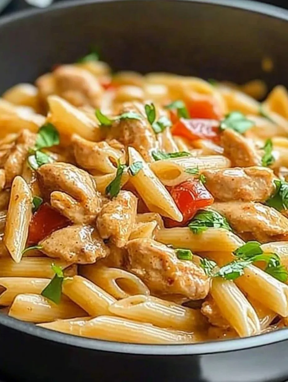 A bowl of pasta with meat and vegetables.