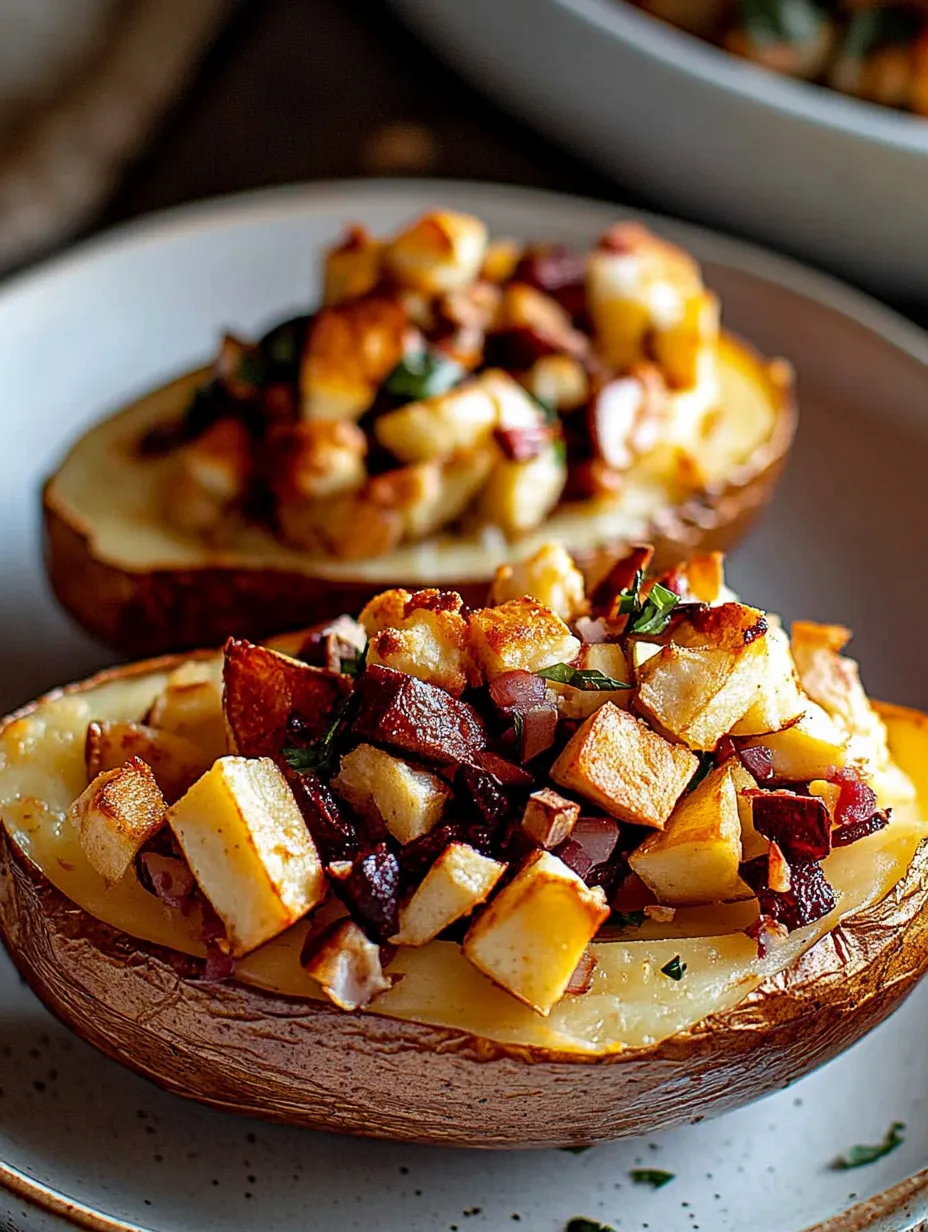 A plate of food with a baked potato and some meat.