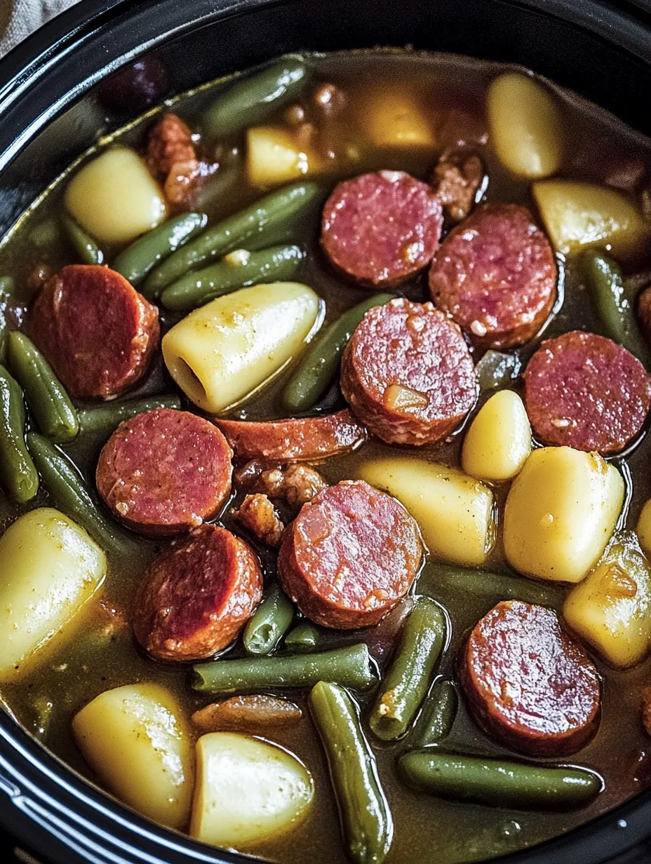 A bowl of food with sausage and potatoes.