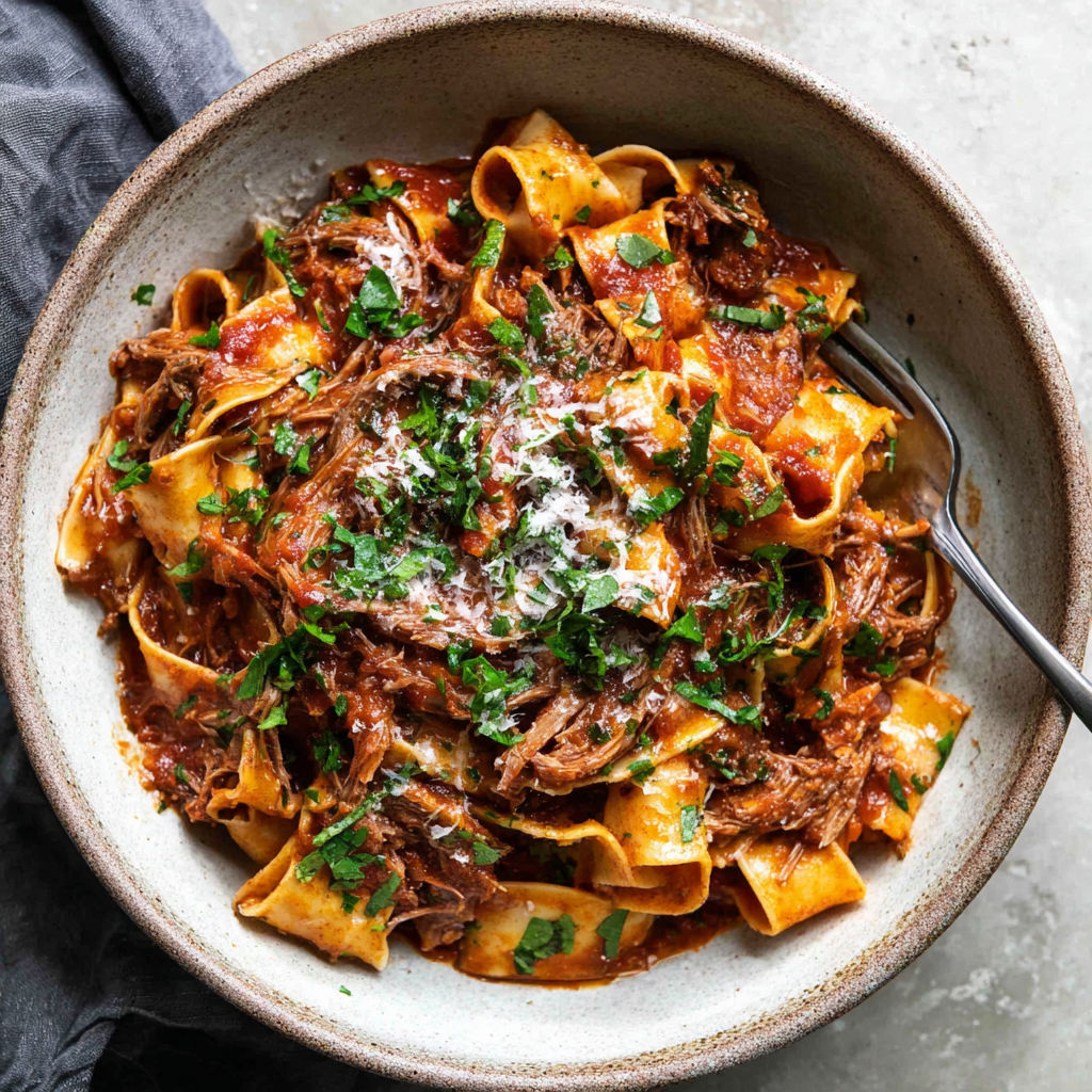 A bowl of pasta with meat sauce.