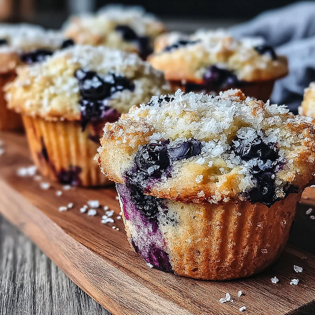 A plate of blueberry muffins with powdered sugar on top.