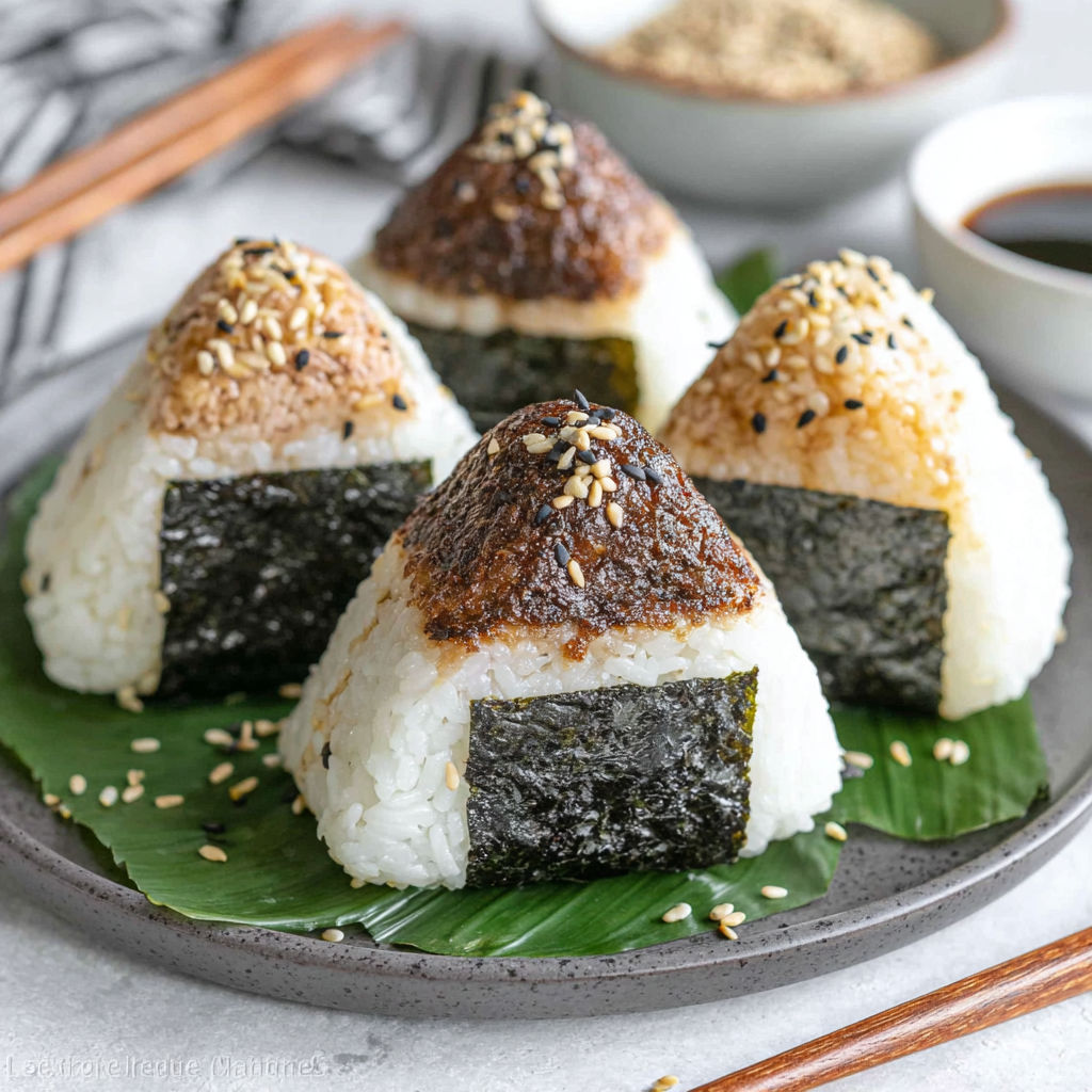 A plate of Japanese tuna onigiri.