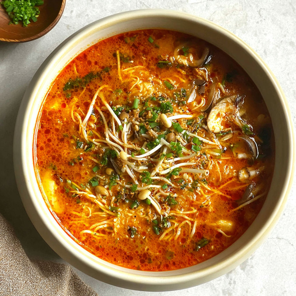A bowl of soup with noodles and vegetables.