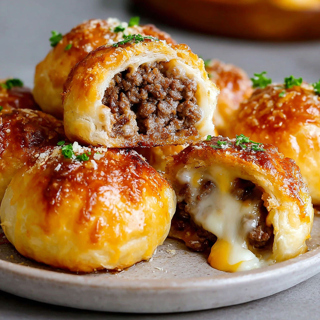 A plate of garlic parmesan cheeseburger bombs.