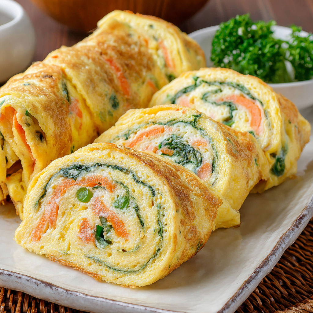 A plate of gyeran mari, a Korean rolled omelette.