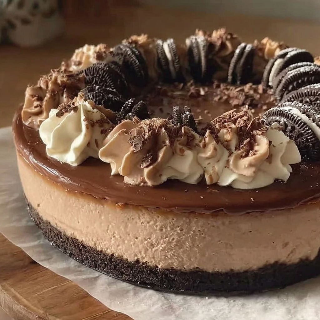 A slice of Nutella cheesecake on a wooden table.