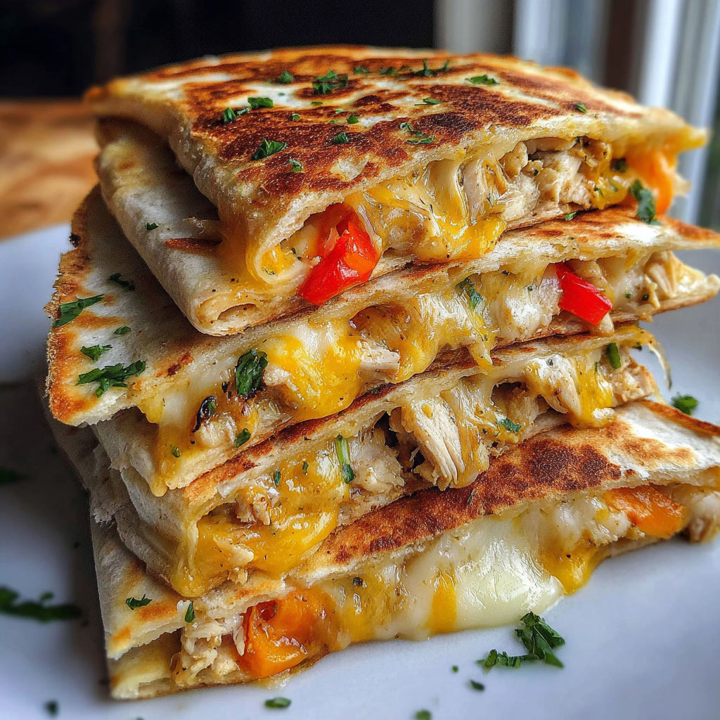 A stack of quesadillas on a plate.