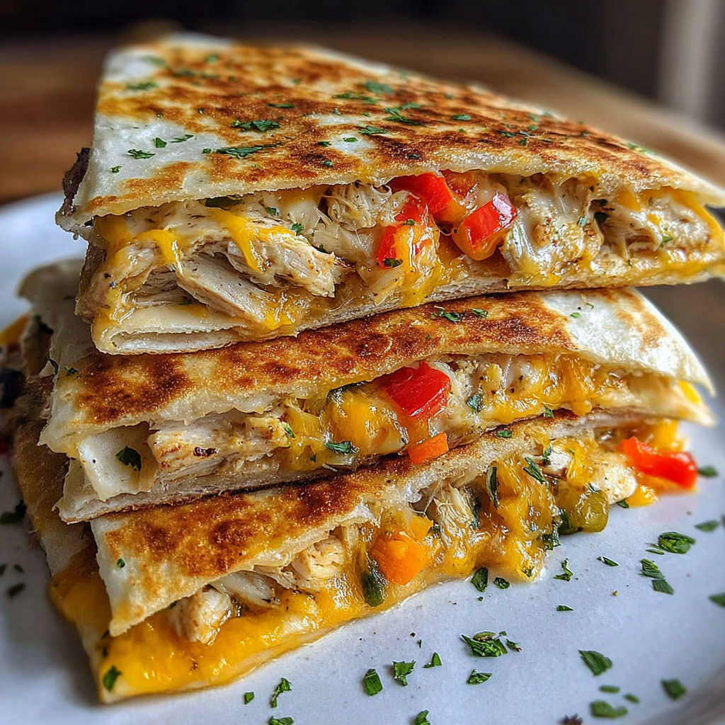 A stack of quesadillas on a plate.