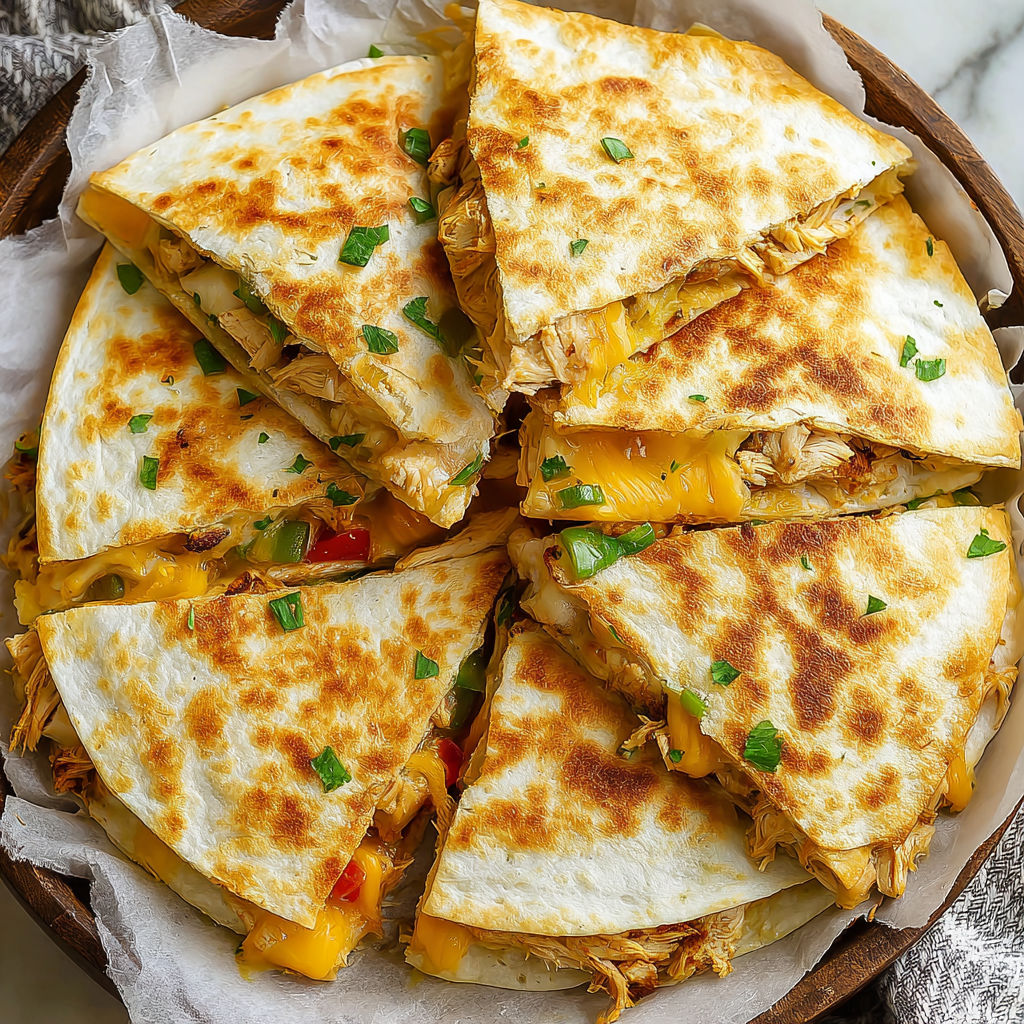 A plate of chicken quesadillas.