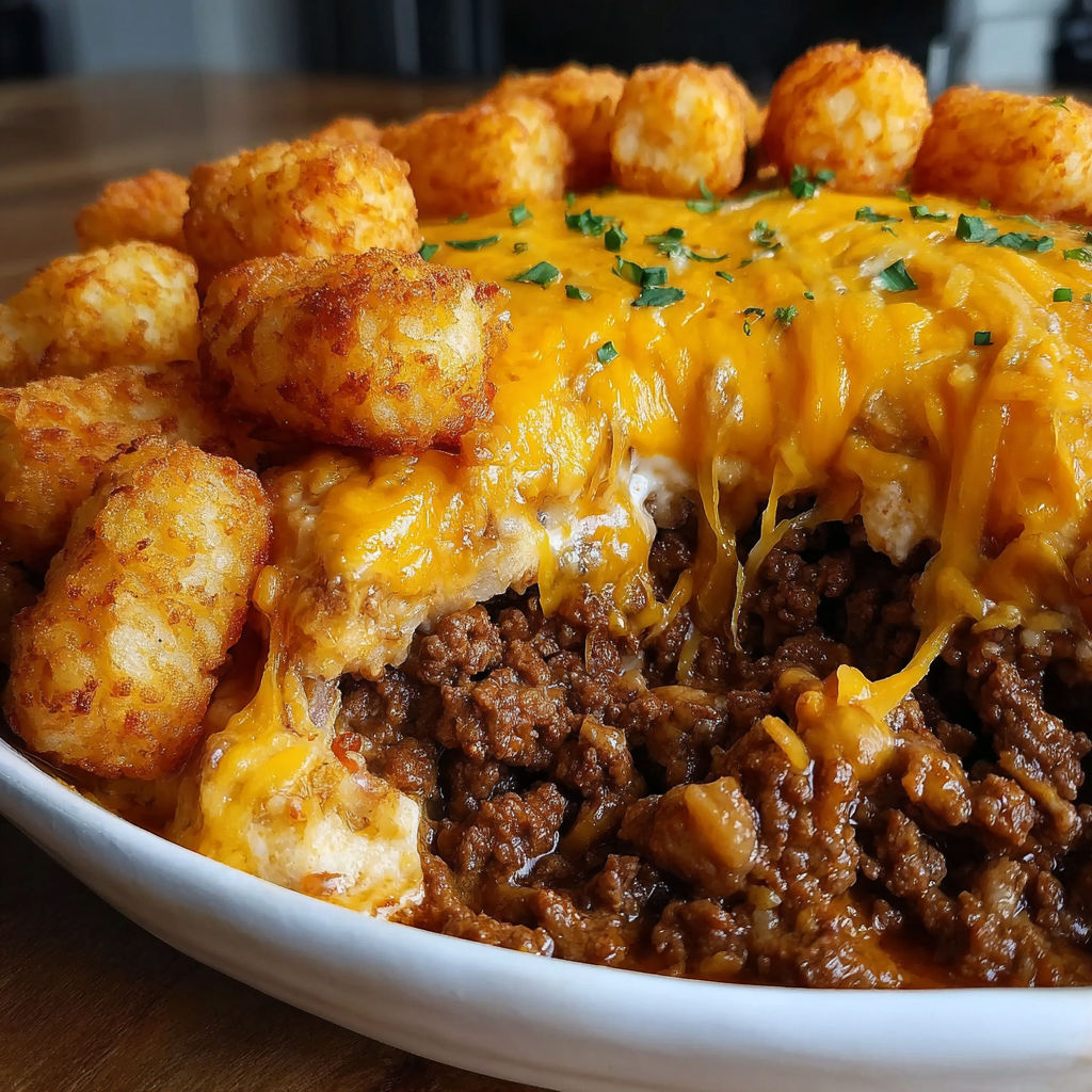 A delicious tater tot casserole with ground beef.