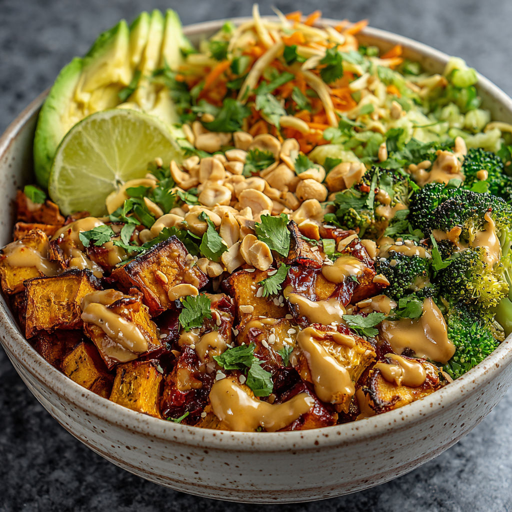 A bowl of Thai Peanut Sweet Potato Buddha Bowl.