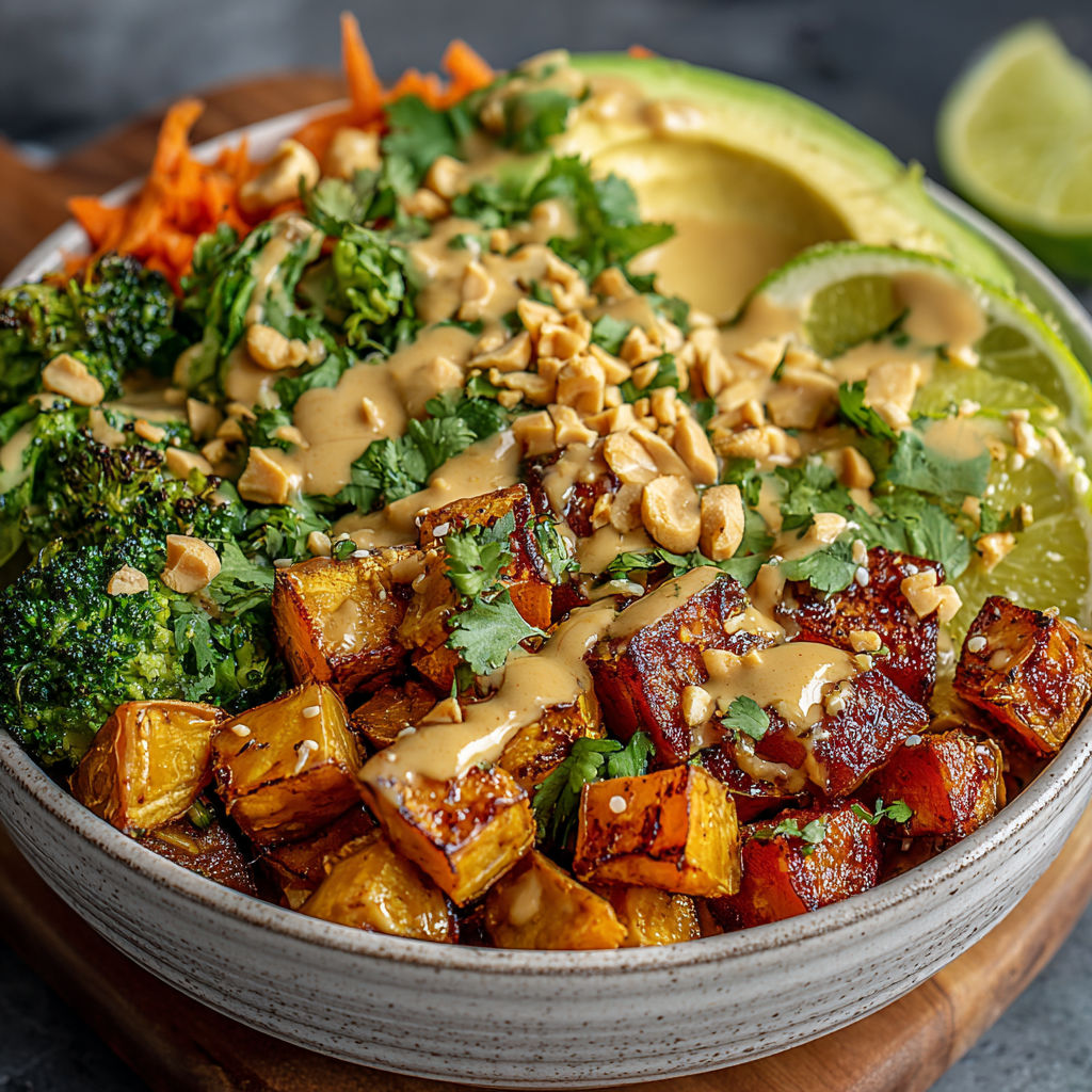 A bowl of Thai Peanut Sweet Potato Buddha Bowl.