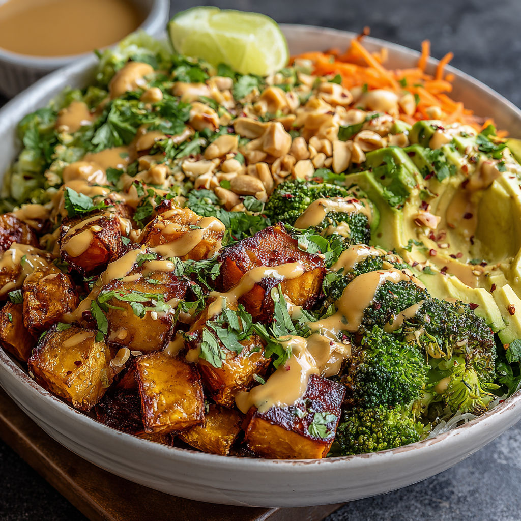 A bowl of Thai Peanut Sweet Potato Buddha Bowl.