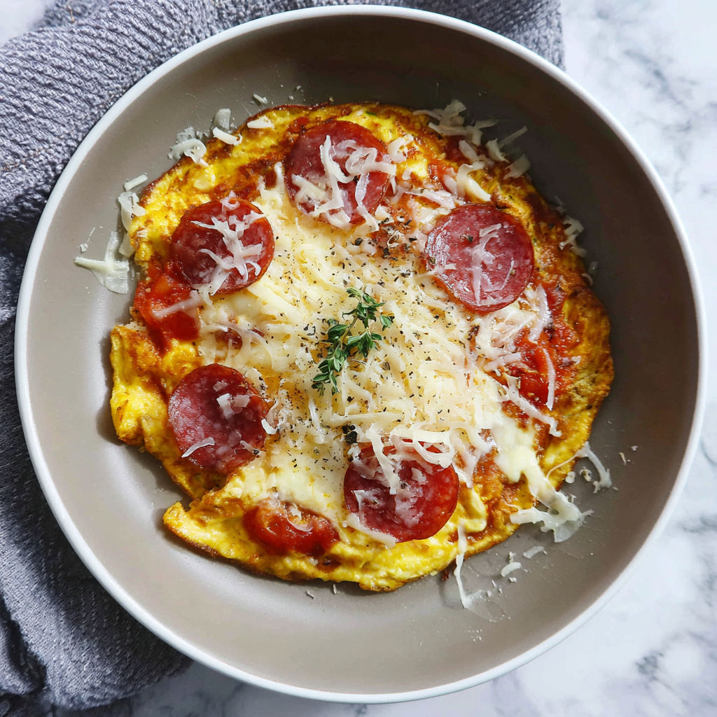 A plate of food with cheese and pepperoni.