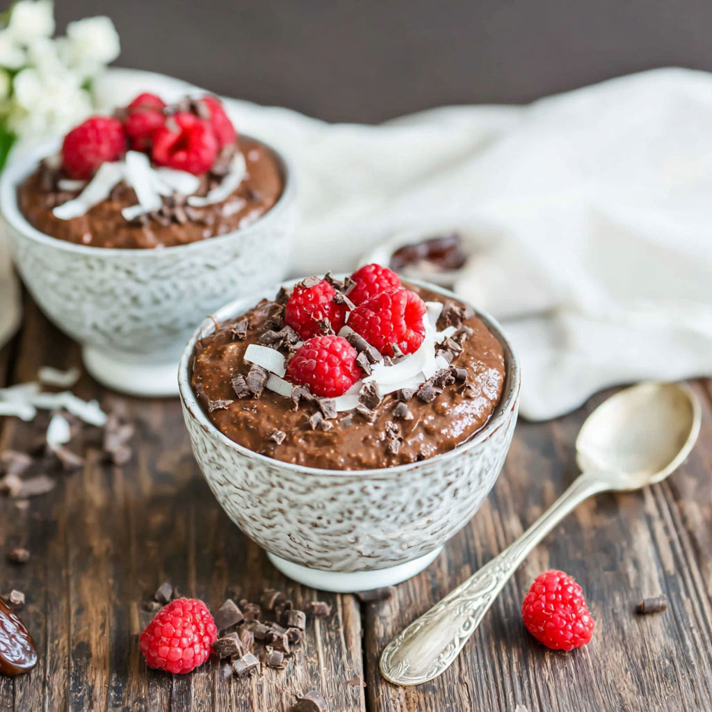 Two bowls of chocolate brownie batter overnight oats.