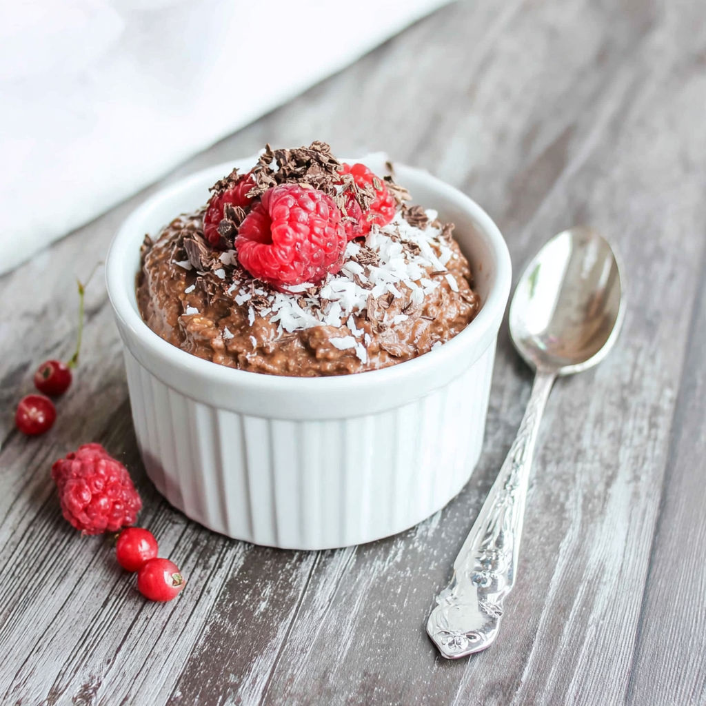 A delicious potato egg scramble with chocolate chips and raspberries.