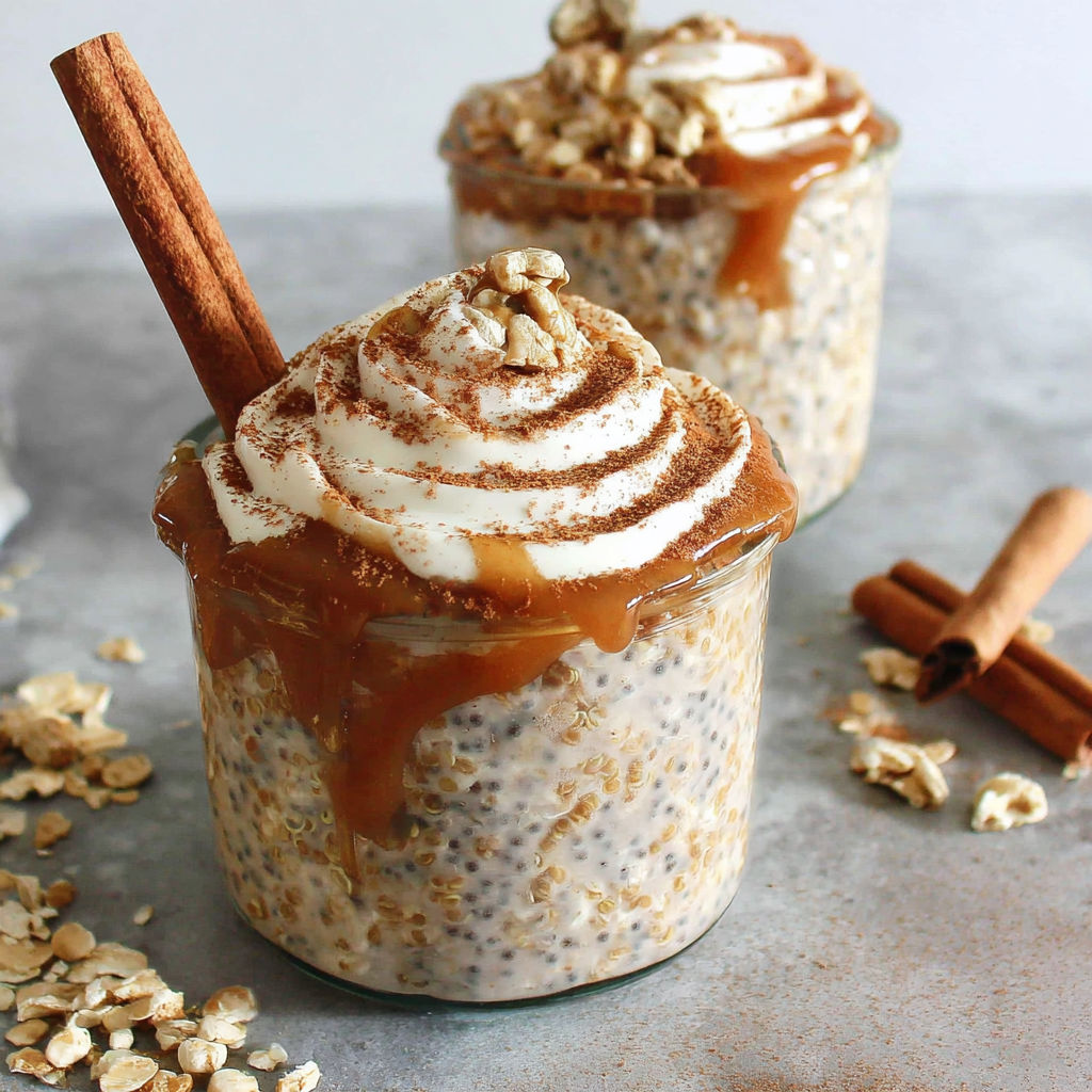 Two glasses of cinnamon roll oatmeal.