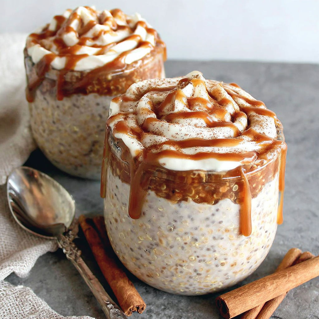 Two cups of cinnamon roll oatmeal.