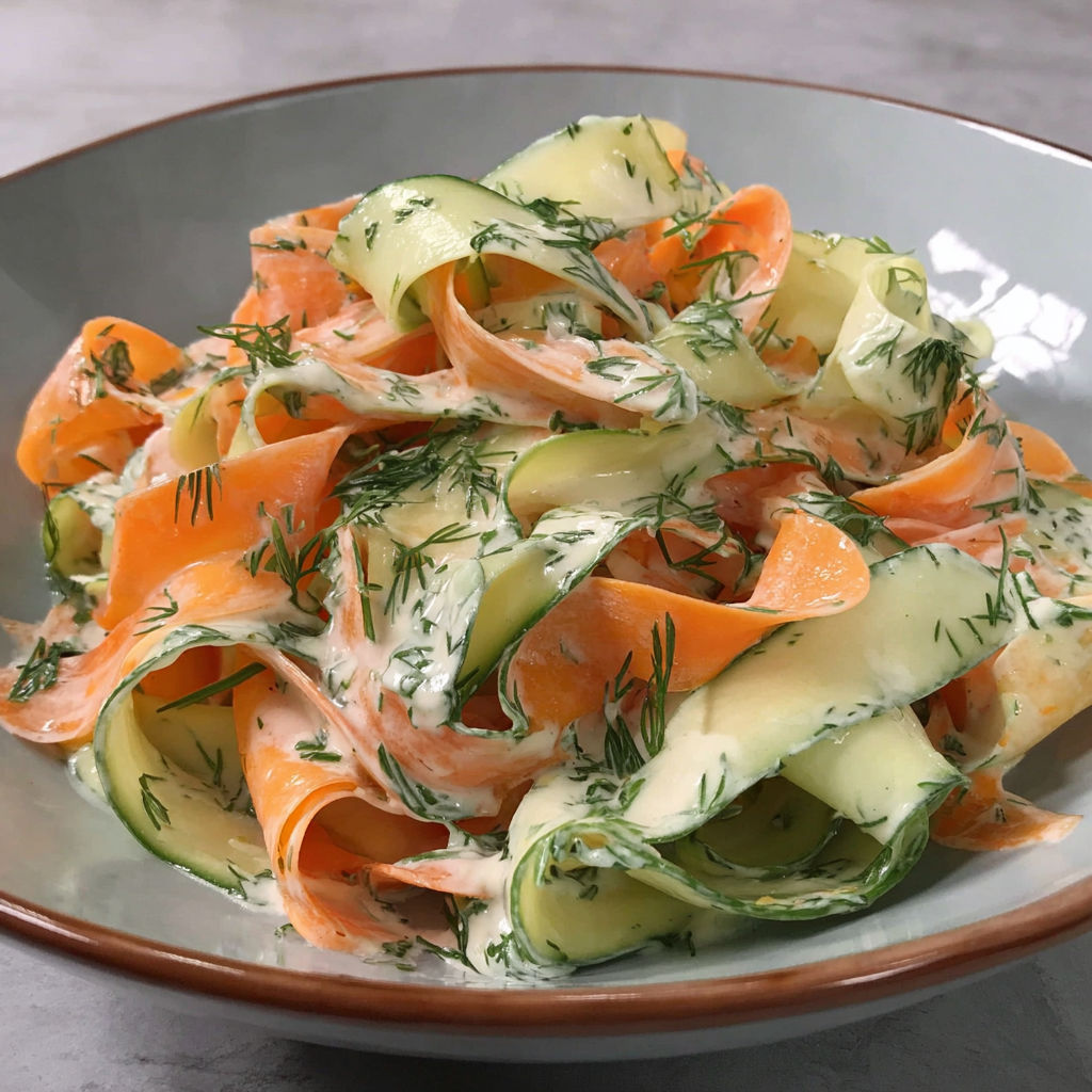 A bowl of carrot and cucumber ribbon salad.