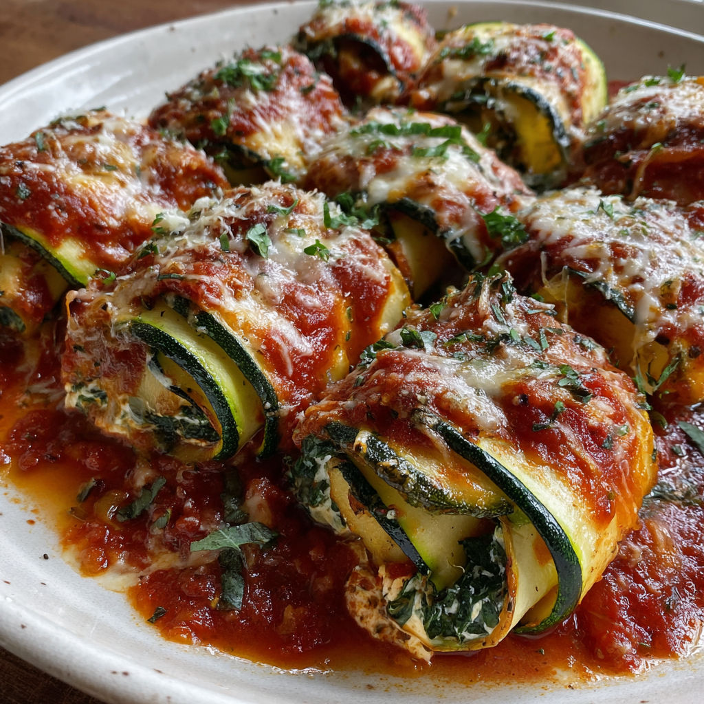 A plate of vegan zucchini rollatini.
