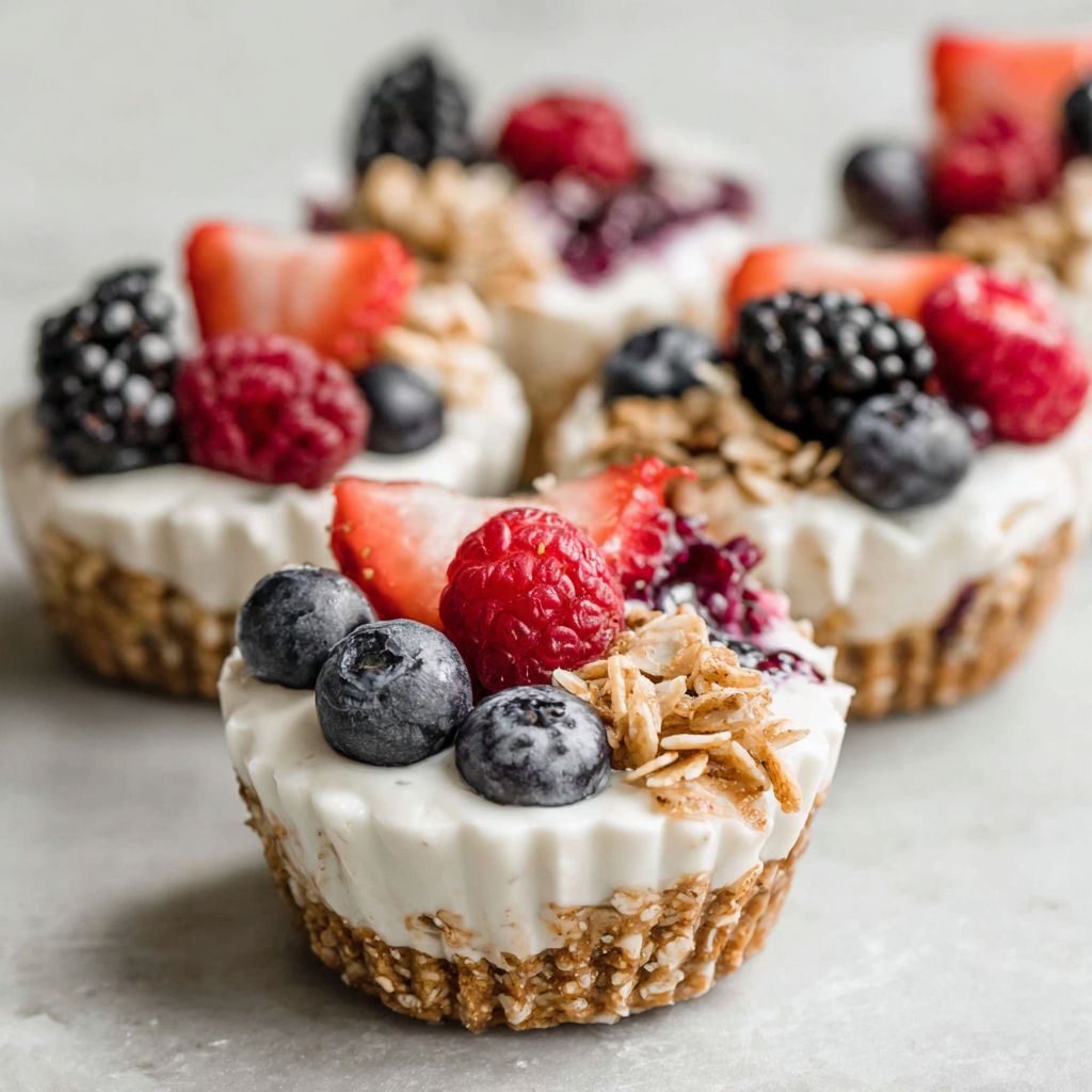 A close up of a cupcake with raspberries and blueberries.