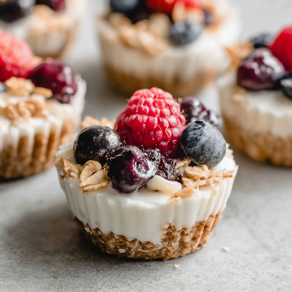 A cup of frozen yogurt with granola and berries.