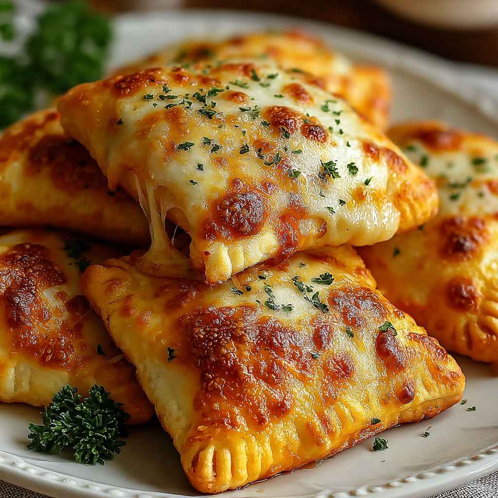 A plate of homemade Easy Cheesy Pizza Pockets.