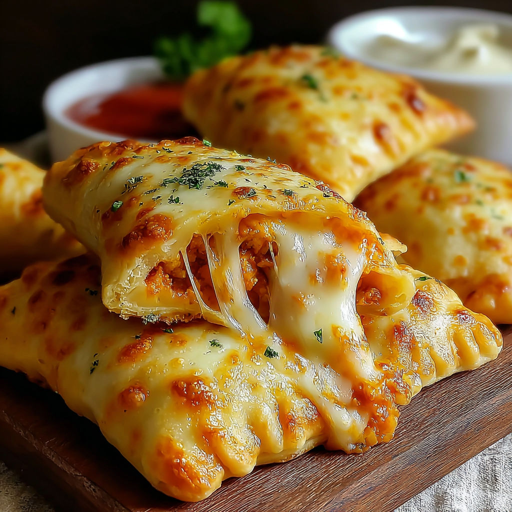 A plate of homemade Easy Cheesy Pizza Pockets.