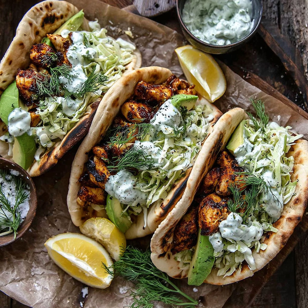 A plate of food with a lemon wedge and a bowl of sauce.