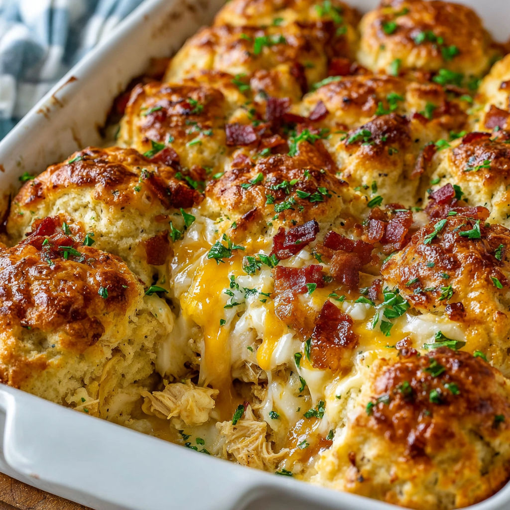 A white dish filled with chicken bubble biscuits.