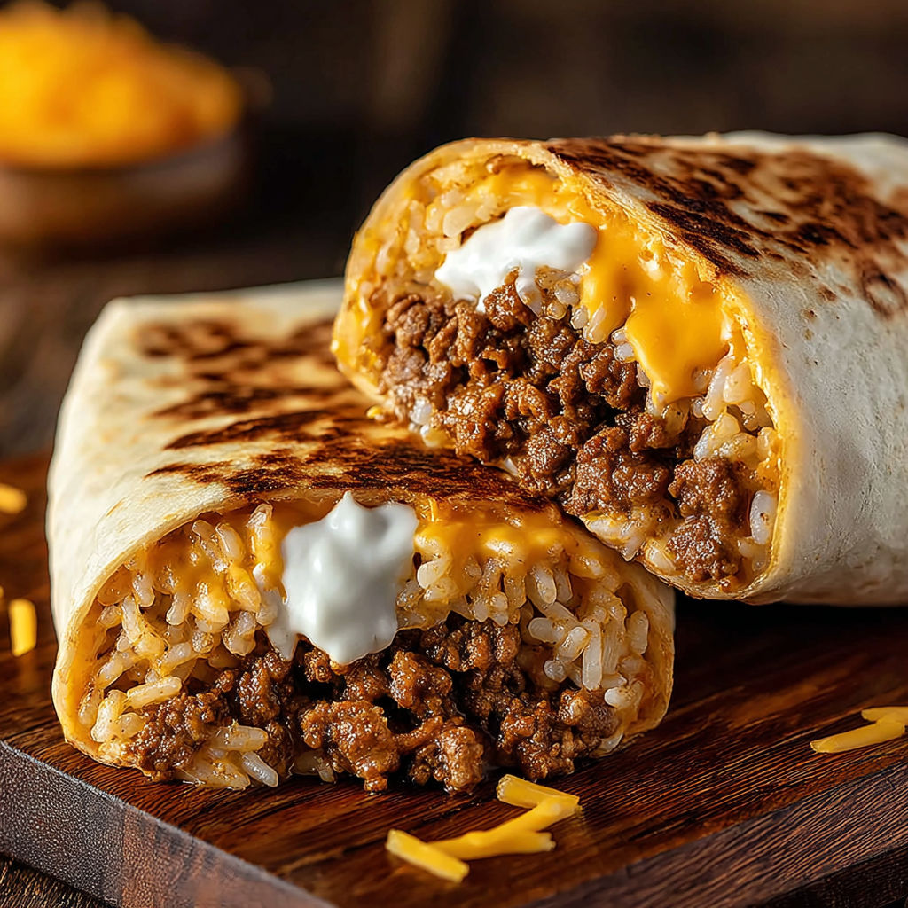 A grilled cheese burrito with rice and meat.