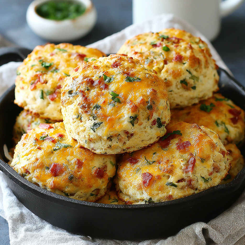 A pan of biscuits with cheese and herbs.