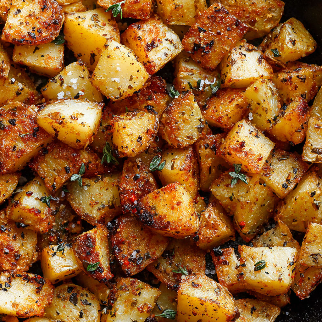 A close up of a dish of roasted potatoes.