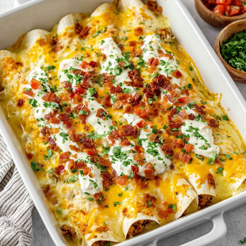 A white bowl filled with breakfast enchiladas.
