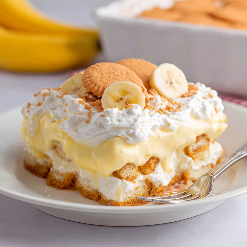 A slice of layered banana pudding.