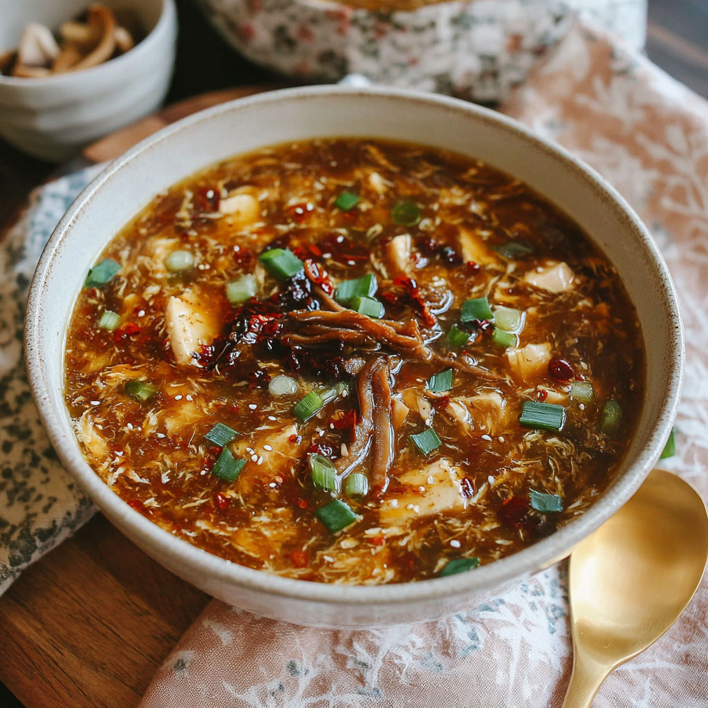 A bowl of hot and sour soup.