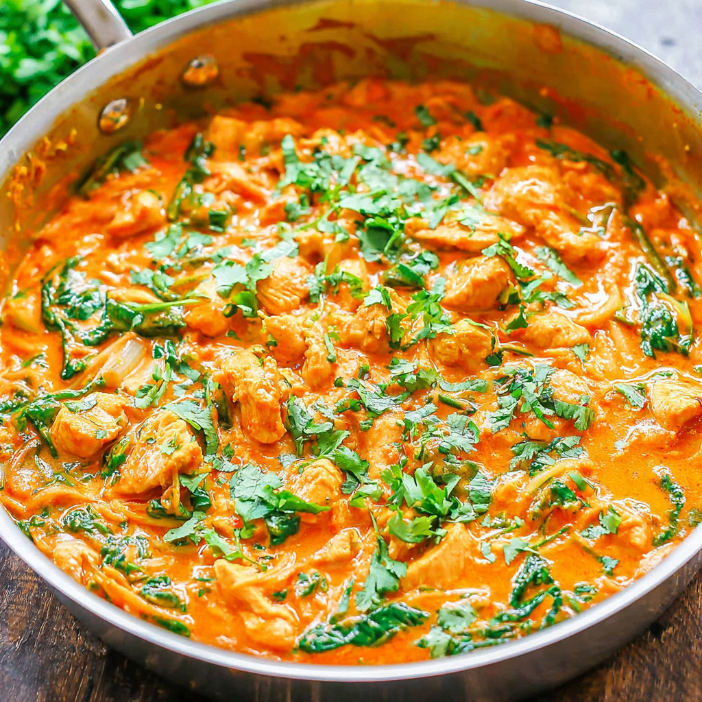 A pan of Thai chicken coconut curry.
