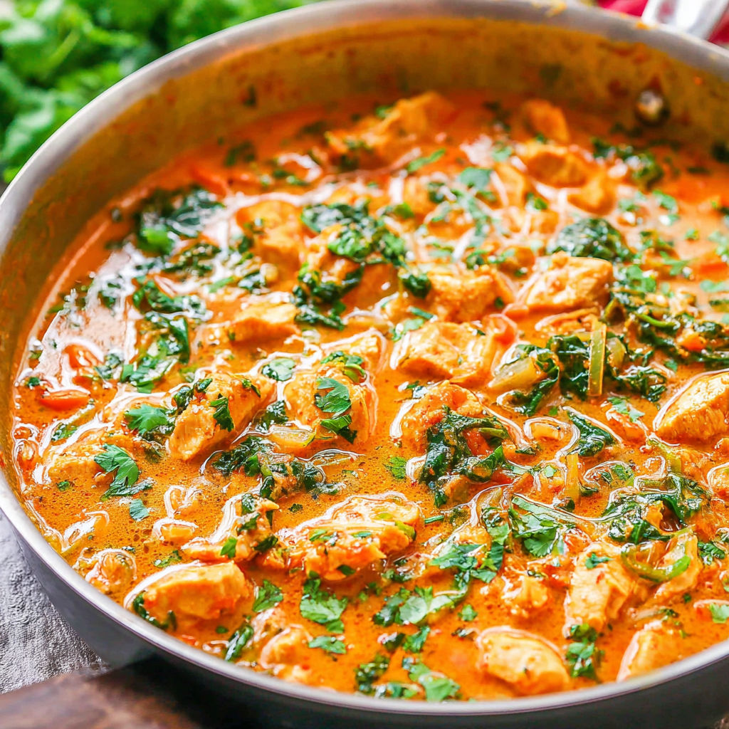 A bowl of Thai chicken coconut curry.