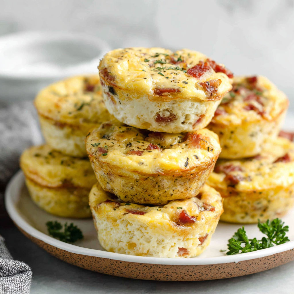 A stack of cottage cheese egg bites on a plate.