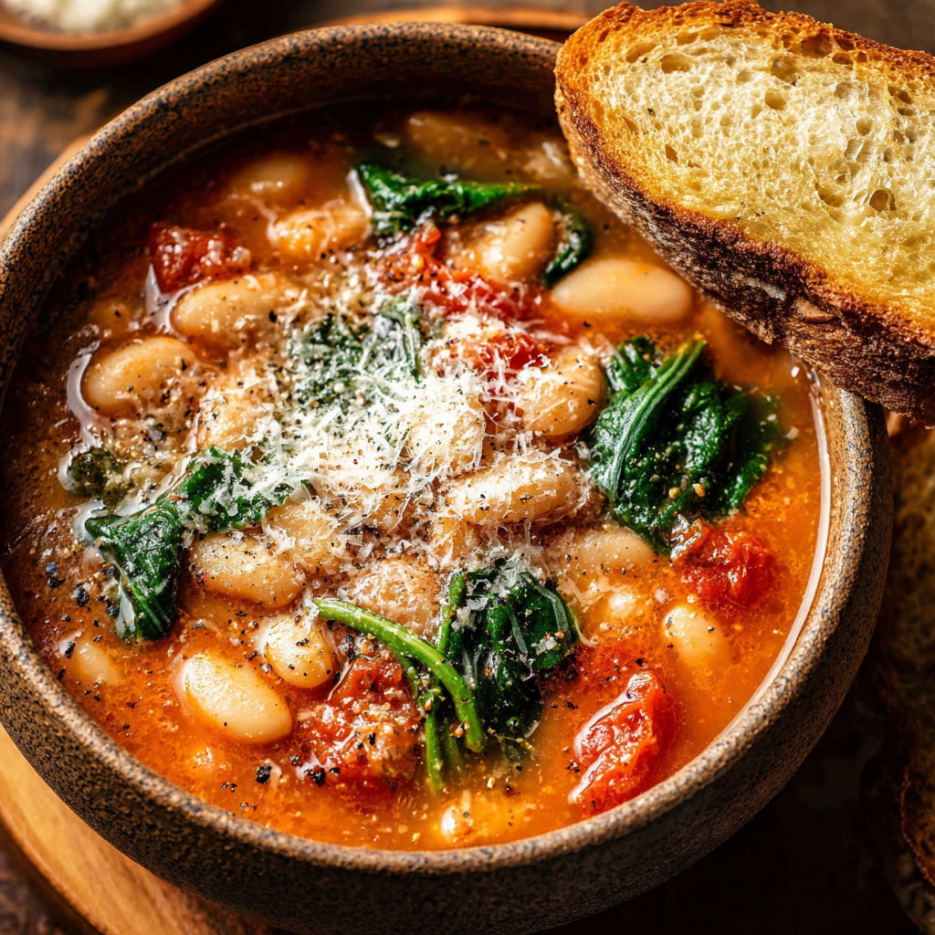 A bowl of soup with Parmesan cheese and tomatoes.