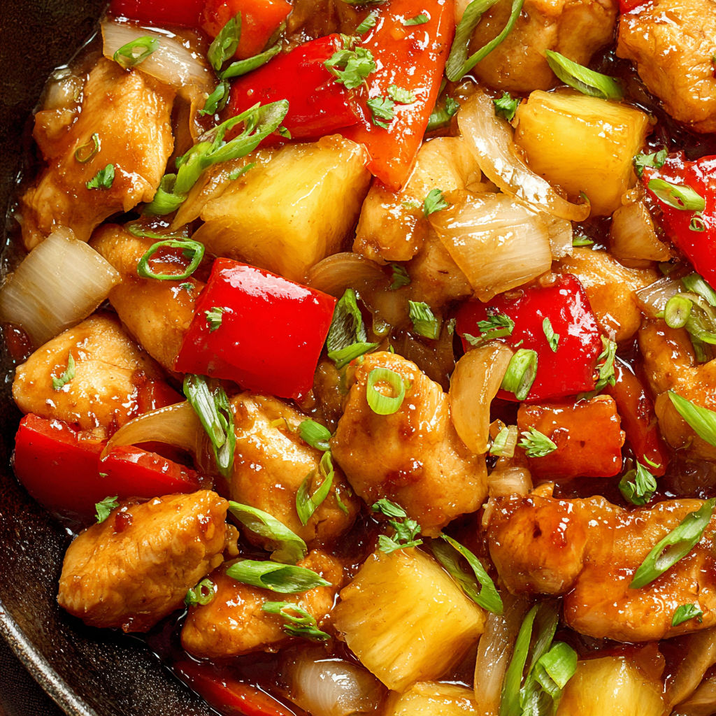 A bowl of Asian style pineapple chicken.