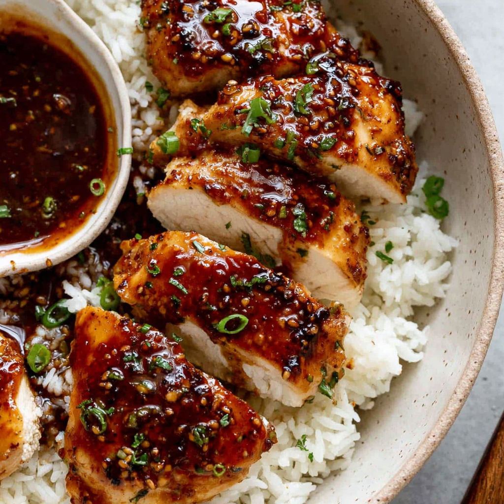 A plate of chicken with a sauce on it.