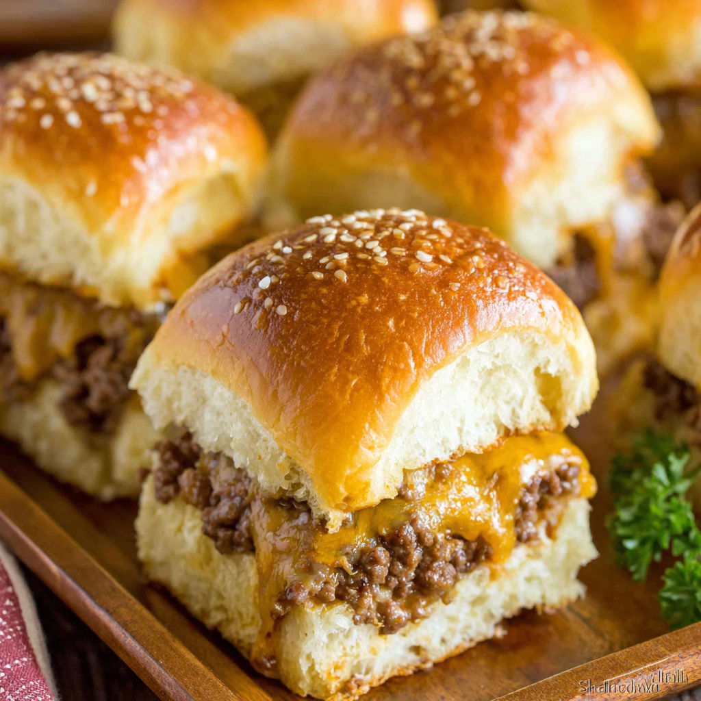A plate of cheeseburger sliders.