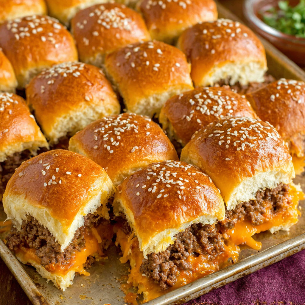 A tray of cheeseburger sliders.